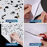 Vista 3 de FunStick Papel de contacto de terrazo de 24 x 200 pulgadas, para encimeras de cocina, impermeable, granito blanco, papel de contacto, autoadhesivo