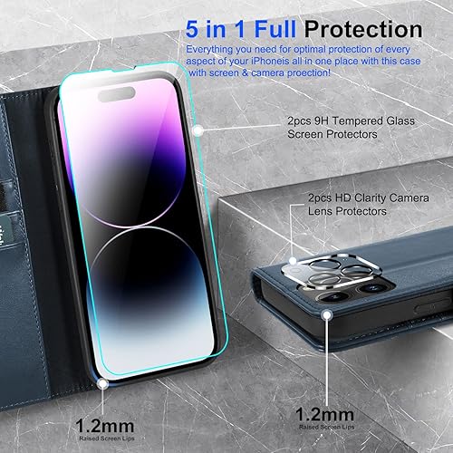 Miniatura 2 de Funda Uluck para iPhone 14 Pro Max con tarjetero y tarjetero, funda de piel sintética con bloqueo RFID, funda magnética con 2 pantallas y 2