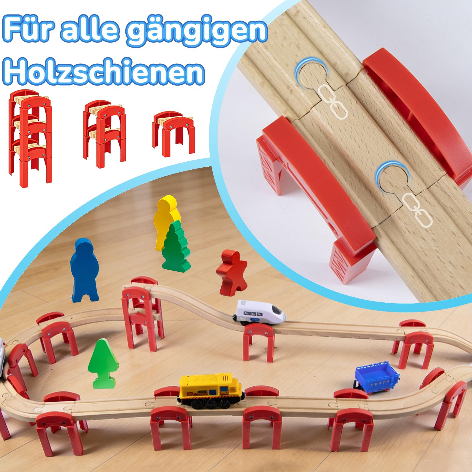 Accesorios para Tren de Madera, 14 Piezas, Compatibles con Todos los Sistemas de Rieles de Madera, Aptos para Niños de 3 Años
