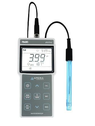 Apera Instruments AI421 PH400S Portable Ph Meter Kit, 0.01 Ph Accuracy,2.00 to 19.99 pH Range, GLP Data Management 500 Groups of Data Storage, USB Data Output, 1.3" Height, 3.4" Wide, 7" Length