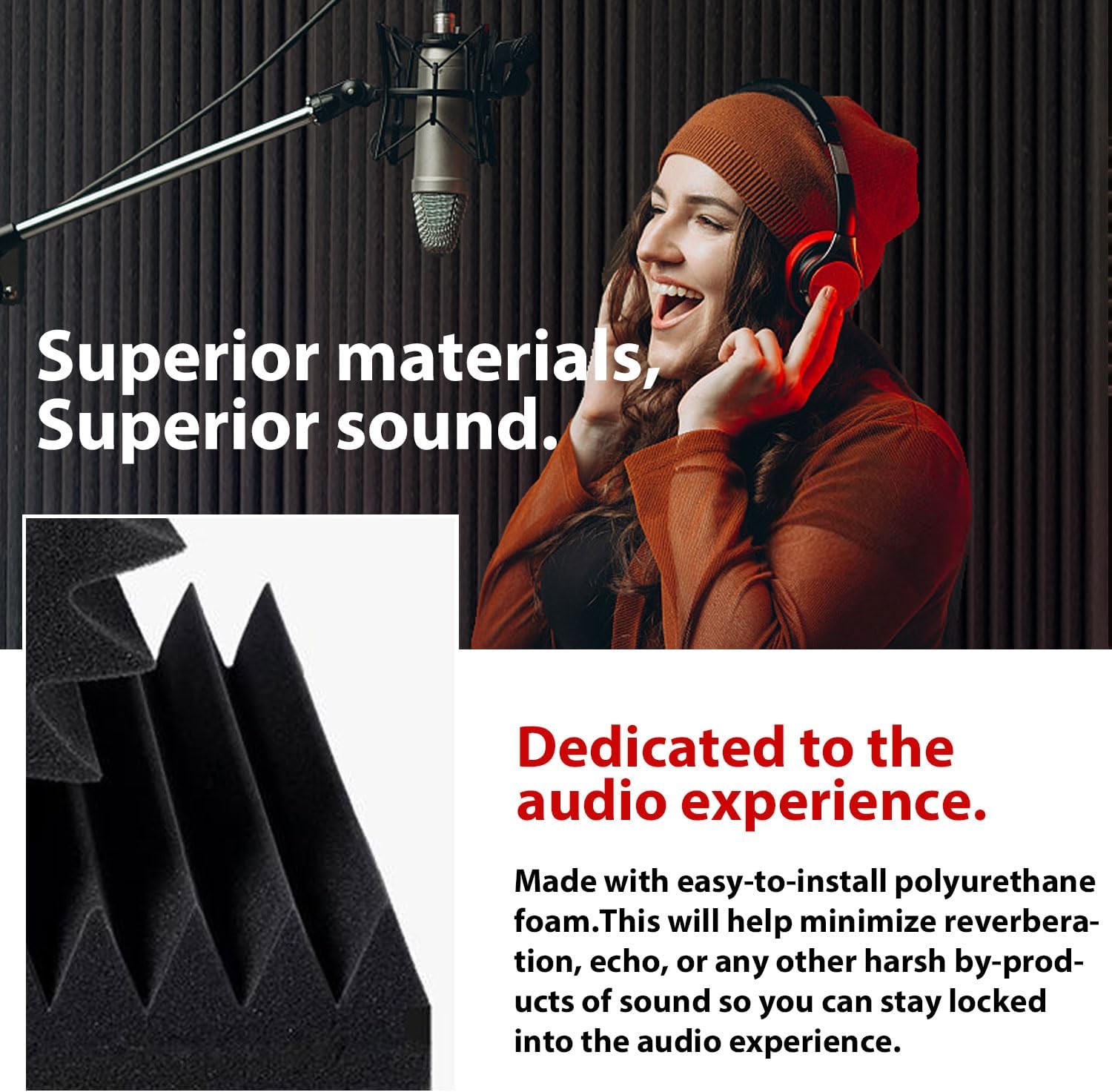 FONESO Wedge Design Acoustic Foam Panels,High-Density Soundproof Foam Wall Panels for Wall, Ceiling, Quick-Recovery Noise Dampening Panels for Office, Studio and Home (59''X24''X2'' (1 PCS))