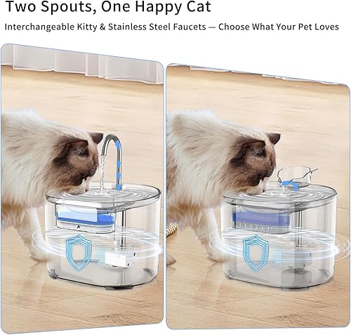 Miniatura 5 de Fuente de agua para gatos con boquillas intercambiables para gatitos y cuello de cisne, 2.2L sin BPA, PC transparente para mascotas (fuente de agua