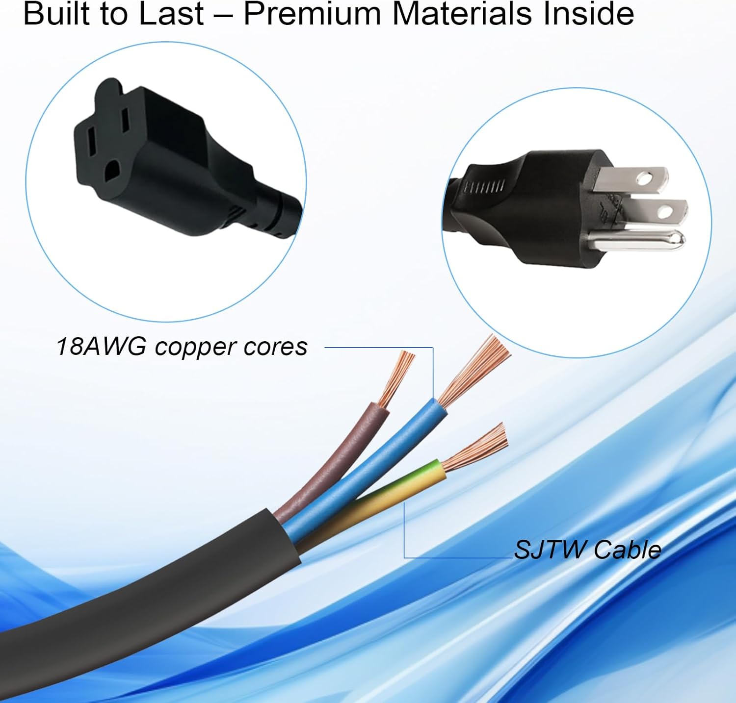 3 Prong Power Cord 1 to 2 Outlet Splitter,3-Way Power Splitter with 10A/1200W Capacity ，1FT Short Extension for Home,Kitchen, Office (Black)