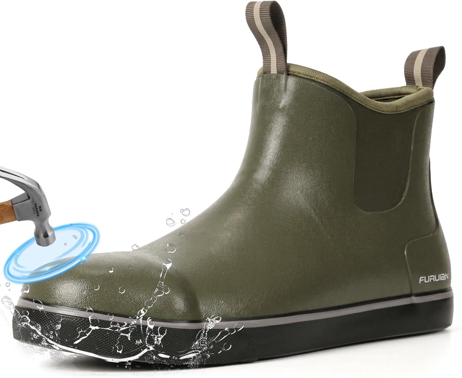 Furuian Men's Steel Toe Rain Boots Rubber Work Boots Waterproof Safety Shoes Ankle/Short Mud Boots Non Slip Chelsea Rain Shoes for Outdoor, Agriculture and Industrial Working