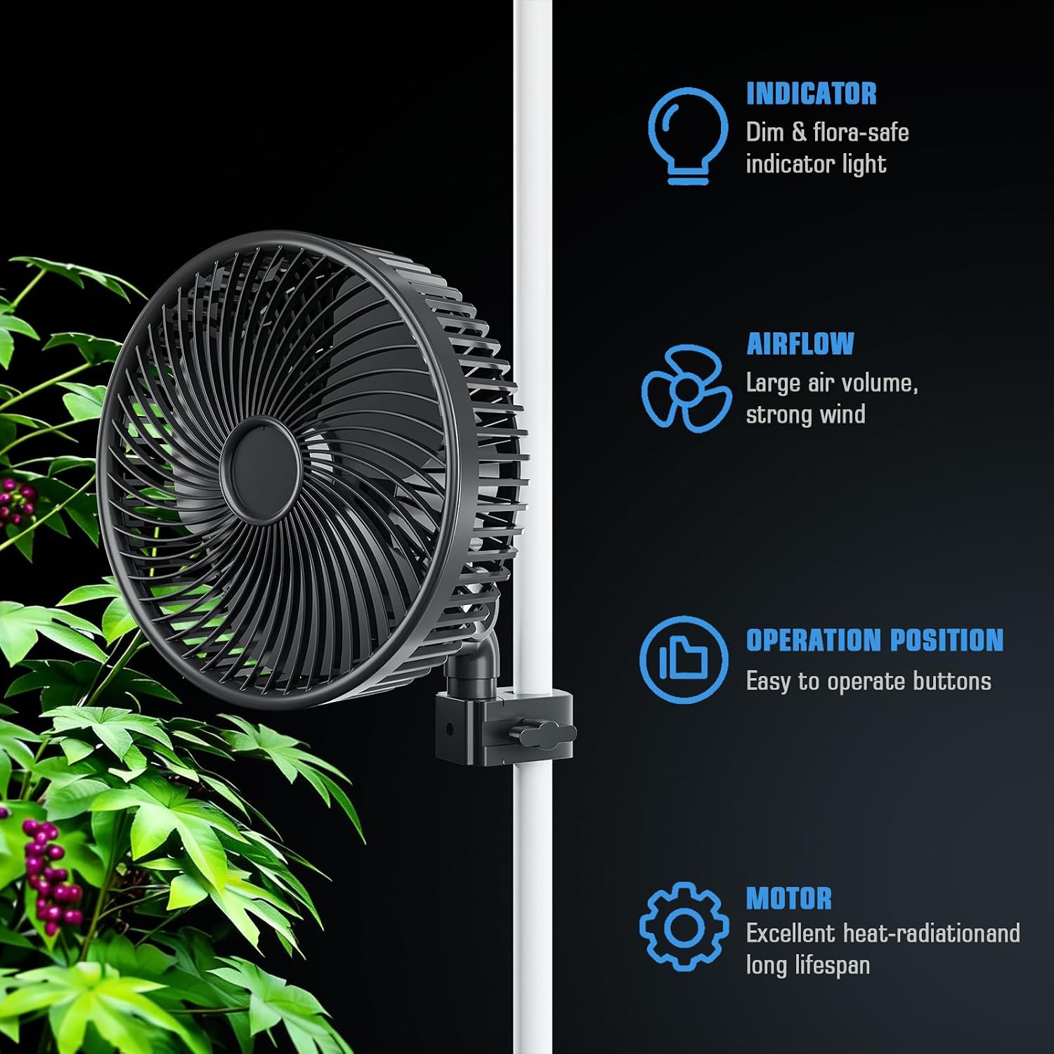 6" Grow Tent Clip Fan, EC Motor, 10 Speeds Powerful Oscillating Fan fan, IP54 Weatherproof, Strong Airflow & Quiet for Hydroponic Circulation Cooling