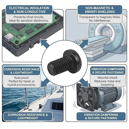 Miniatura 5 de NACX M2.5 x 6mm Tornillo de Nylon de Cabeza Redonda y Plana, Negro, Phillips, 200