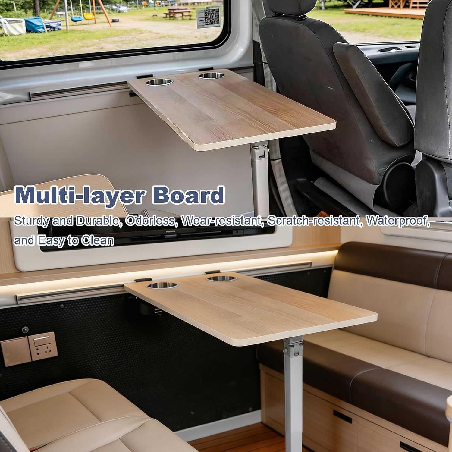 Rv Dinette Tables, Portable Camping Tables Folding with 2 Cup Holders Removable Desktop for Caravan RV Marine Boat Yacht Motorhome(Yellow)