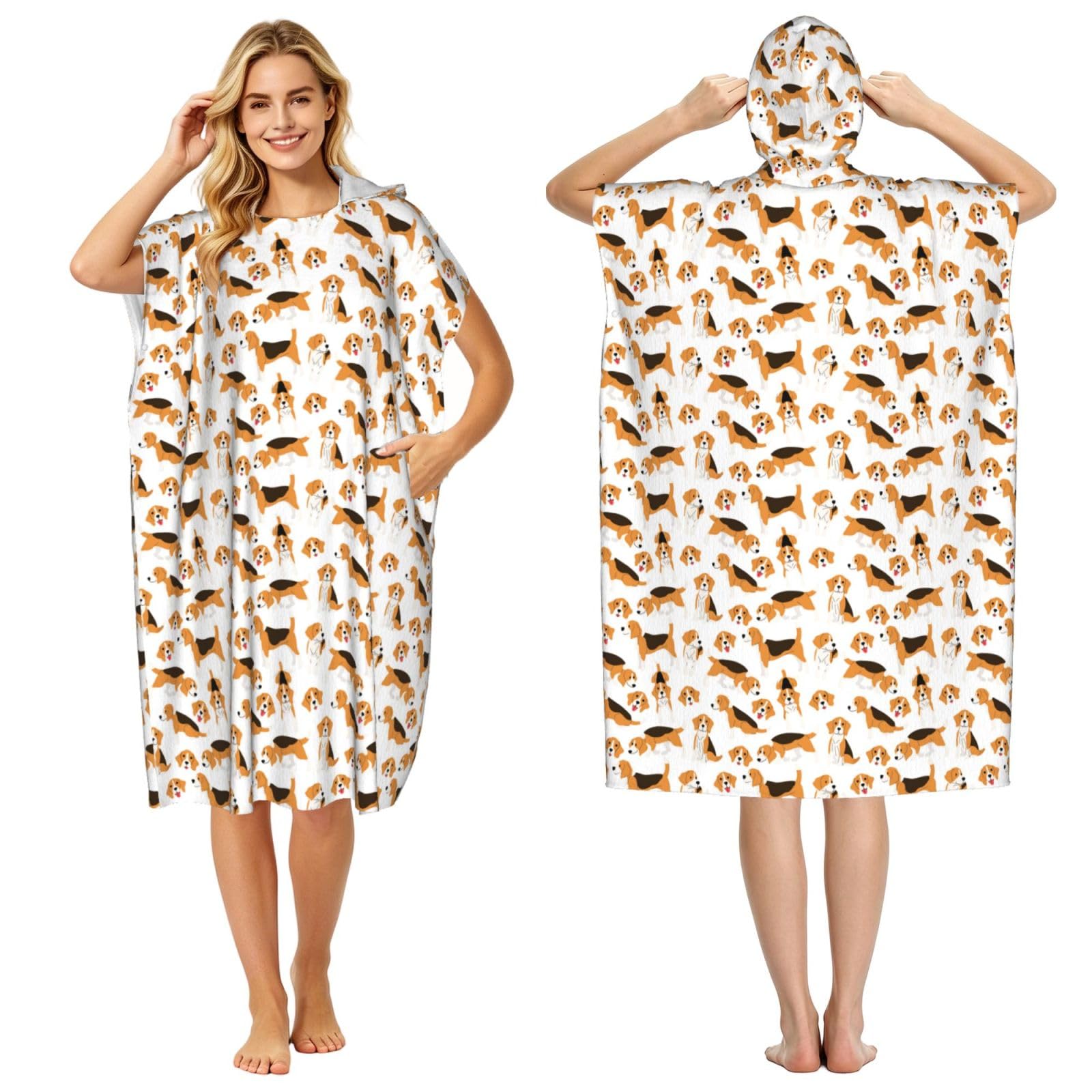 Poadnly Beagle Dog, Adult Hooded Beach Towel 90 x 110 cm,Changing Bath Robe, Surf Poncho Towel For Women Men