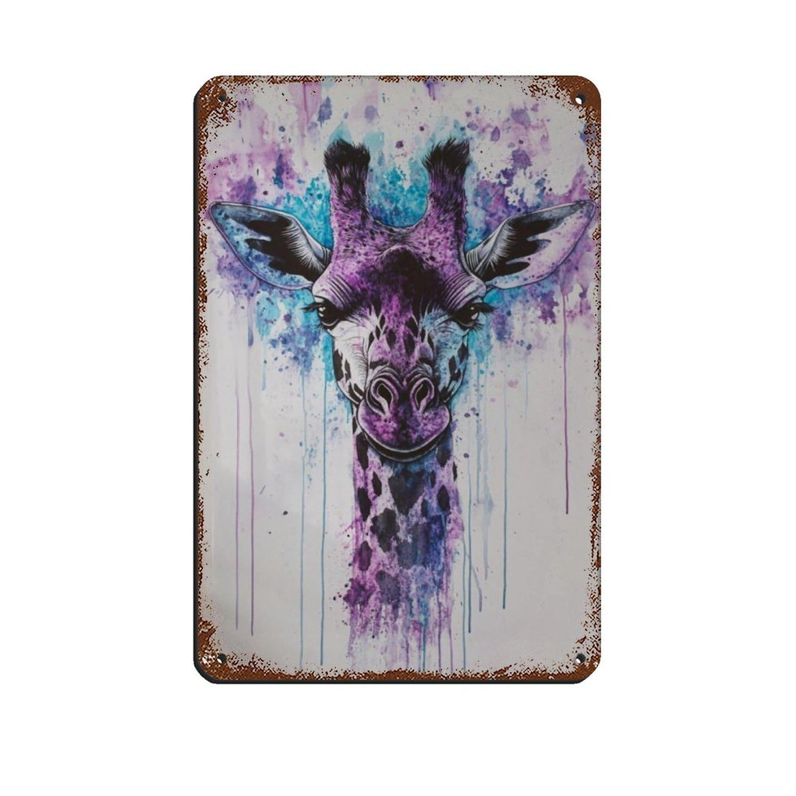 Lxwnze 20L X 30W Cm Giraffe Watercolor Animal Painting Retro Poster Metal Tin Sign Chic Art Retro Iron Painting Bar People Cave Cafe Family Garage Poster Wall Decoration 8X12inch(20X30cm)