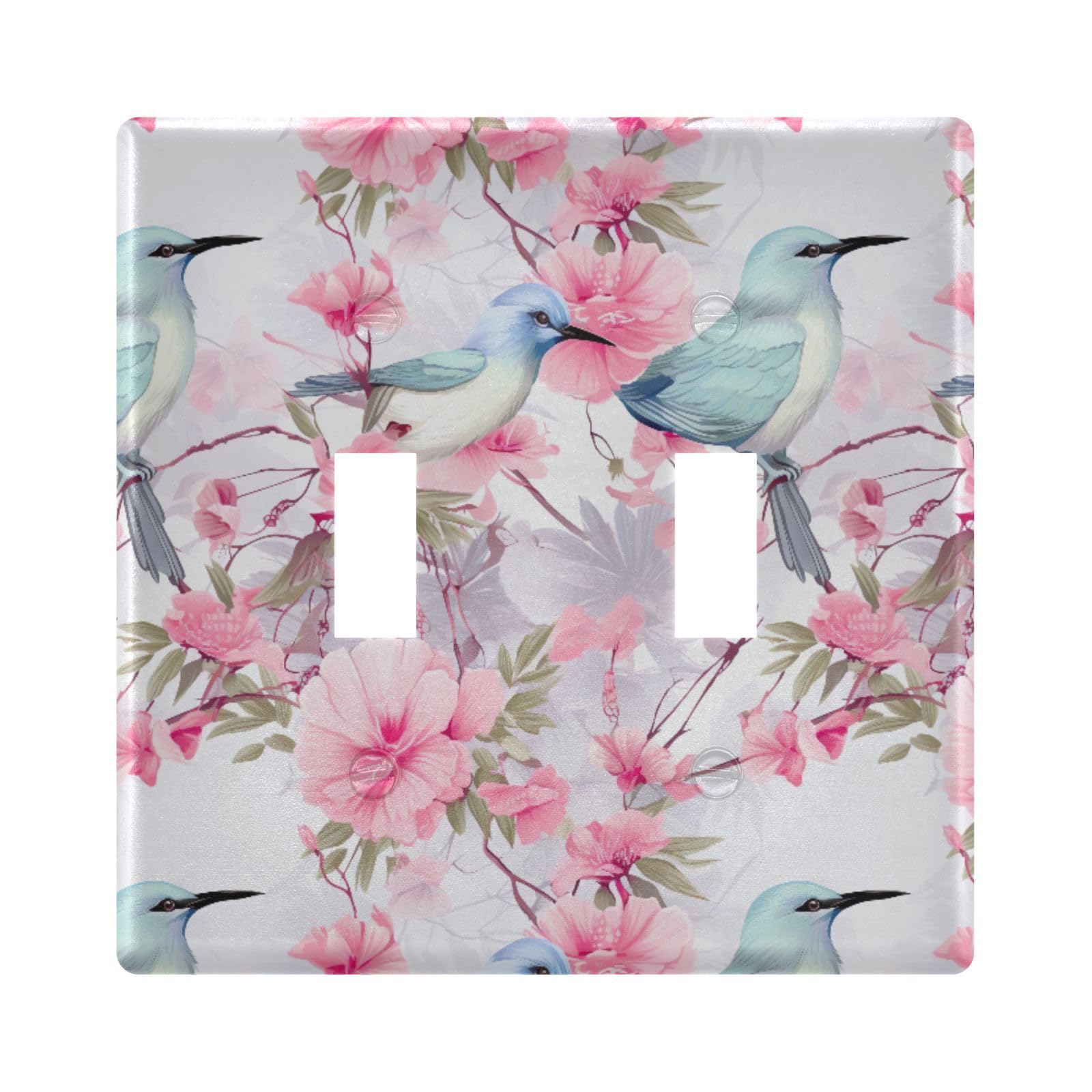 UMIRIKO Bird Pink Flower Light Switch Cover Plate Covers Decorative Double Toggle Home Decor 202a8956