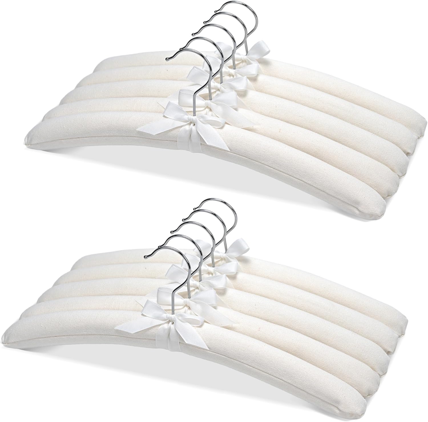 JS Padded Hangers 10 Pack, Thick Foam Cushioned Clothes Hangers for Dresses, Blouses, Delicate Garments with Non-Slip Shoulders Ivory