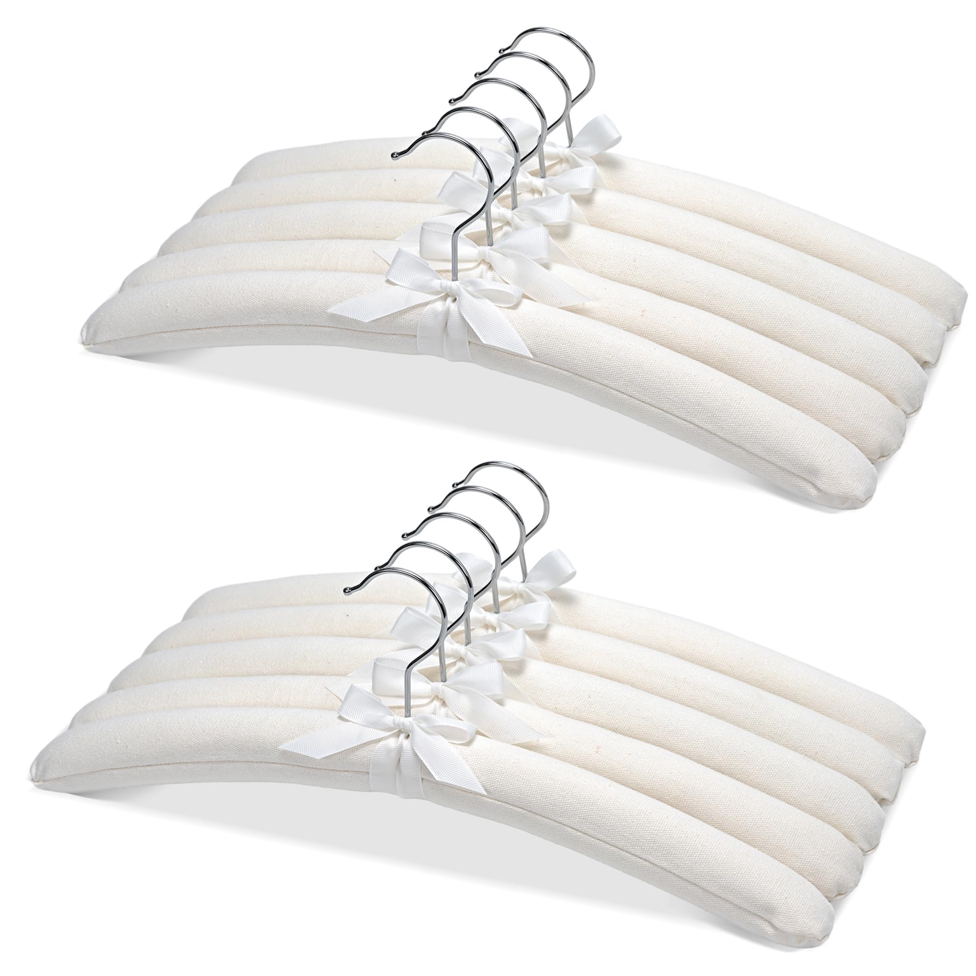SUPTINWEAR Padded Clothes Hangers 10 Pack, Cotton Fabric Hangers for Sweaters, Dresses, Knitwear, Cashmere and Delicate Clothing, Non Slip Closet Organization White