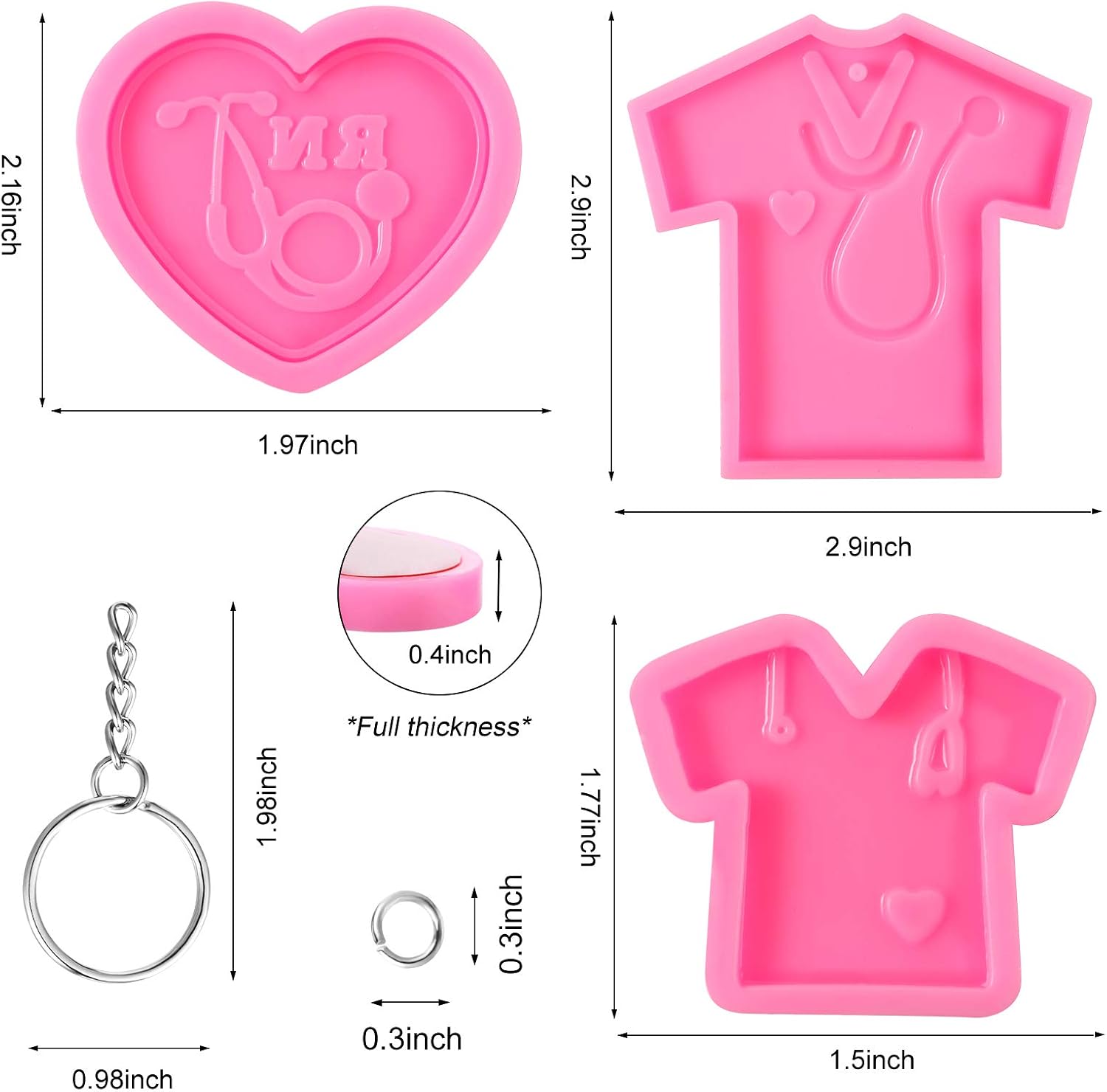 13 Pieces T-Shirt Theme Keychain Silicone Mold Set, Include Uniform Heart Shaped Love Keychain Silicone Mold with Key Rings for DIY Keychain Decoration or Homemade Chocolate Dessert