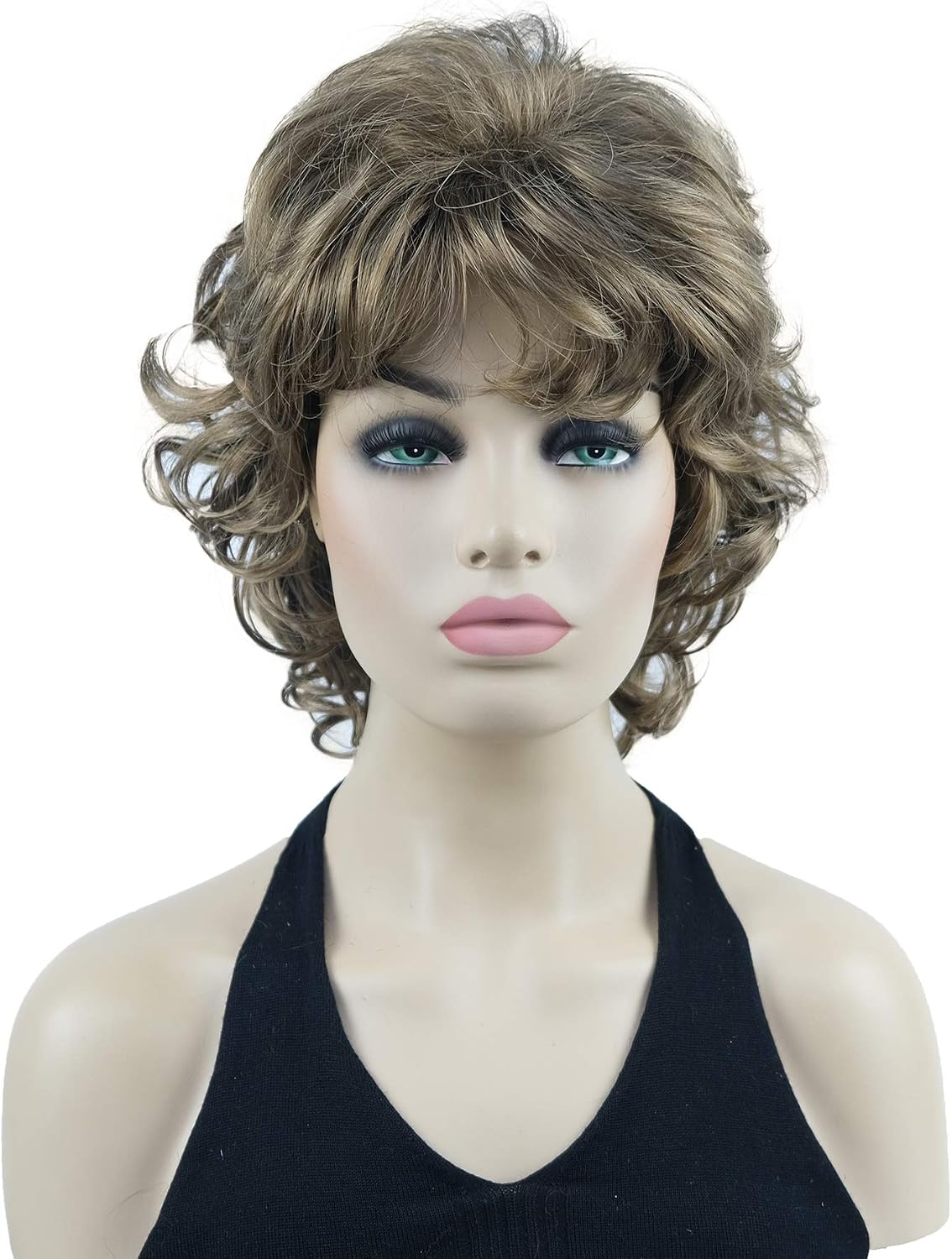 Lydell 10" Women's Short Soft Super Curly Wig Layered Natural Movement Synthetic Wigs (Light Golden Brown)