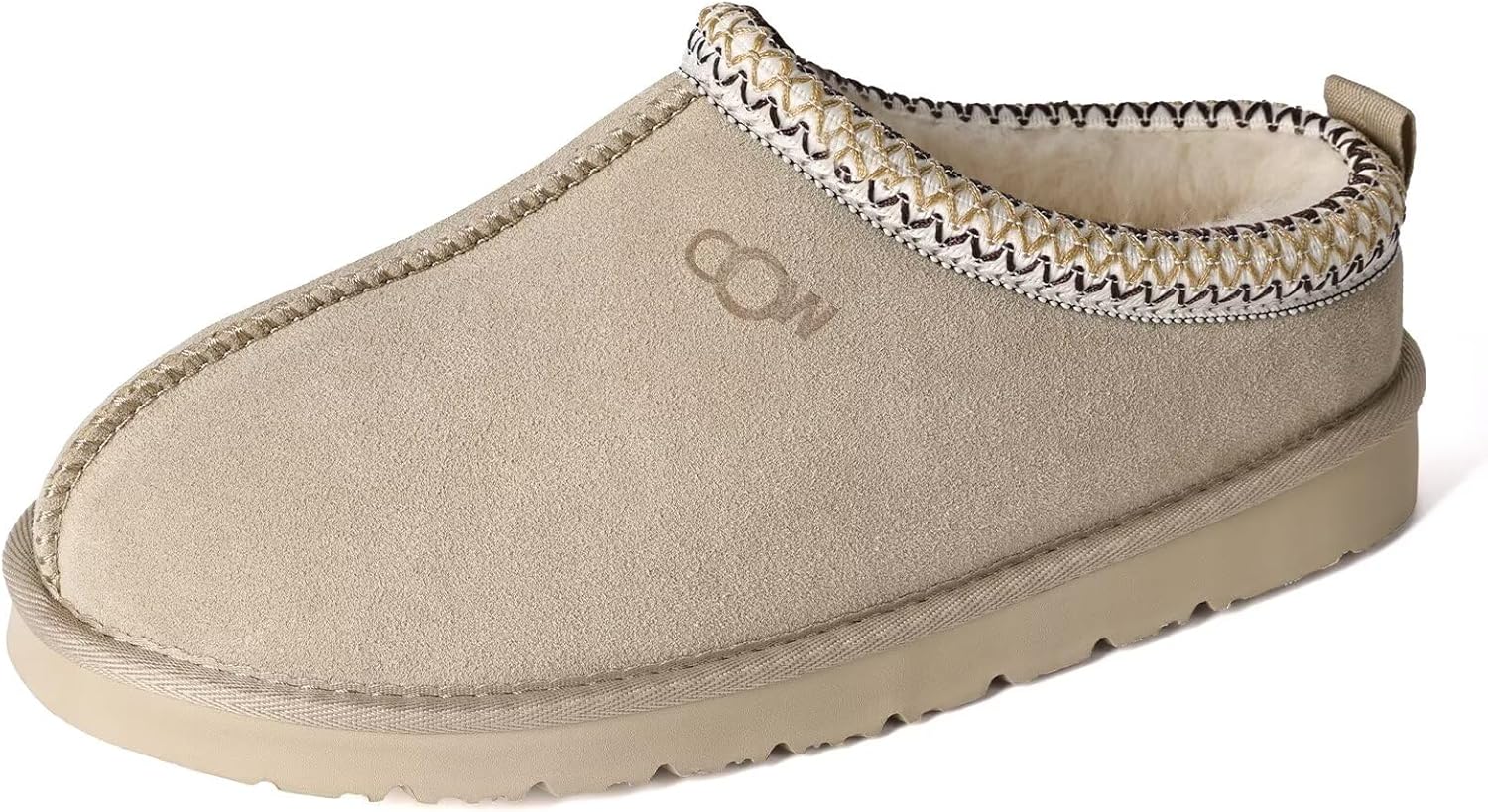 OOW Genuine Suede Slippers for Women with Memory Foam Fuzzy House Shoes for Indoor Outdoor