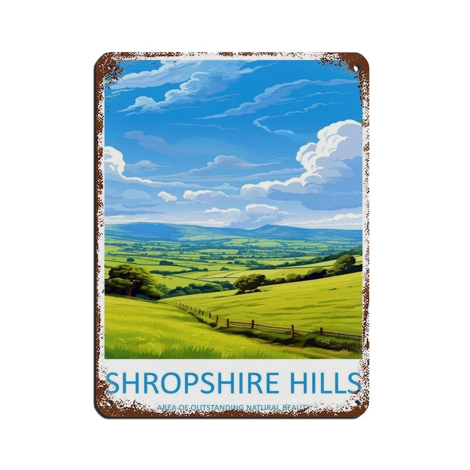 Shropshire Hills Travel Art Retro Poster Metal Tin Sign Chic Art Retro Iron Painting Bar People Cave Cafe Family Garage Poster Wall Decoration 12x16inch(30x40cm)