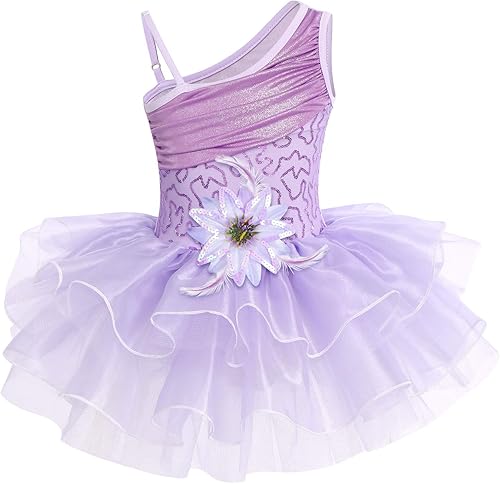 IDOPIP Vestido de ballet con volantes y falda tutú para niñas pequeñas, con lentejuelas y flores, de 3 a 10 años