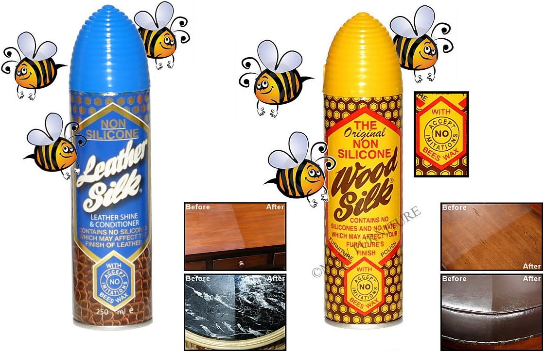 Pair of 2 Aristowax Original Wood Silk Furniture Polish w Beeswax & Leather Silk Shine & Conditioner Aerosol
