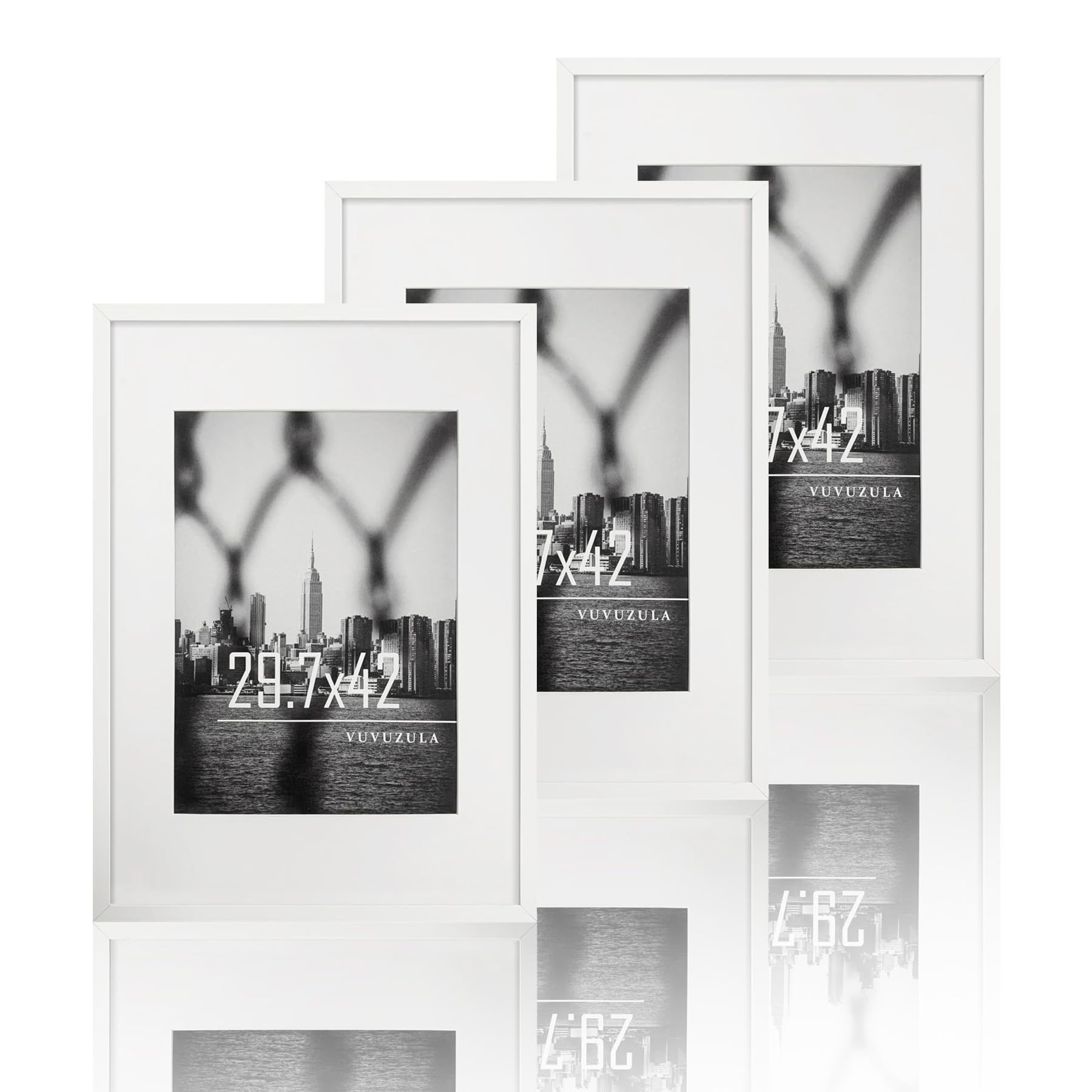 VUVUZULA Bilderrahmen 20x30cm Schwarz 3er Set Fotorahmen Rahmen mit Passepartout Posterrahmen