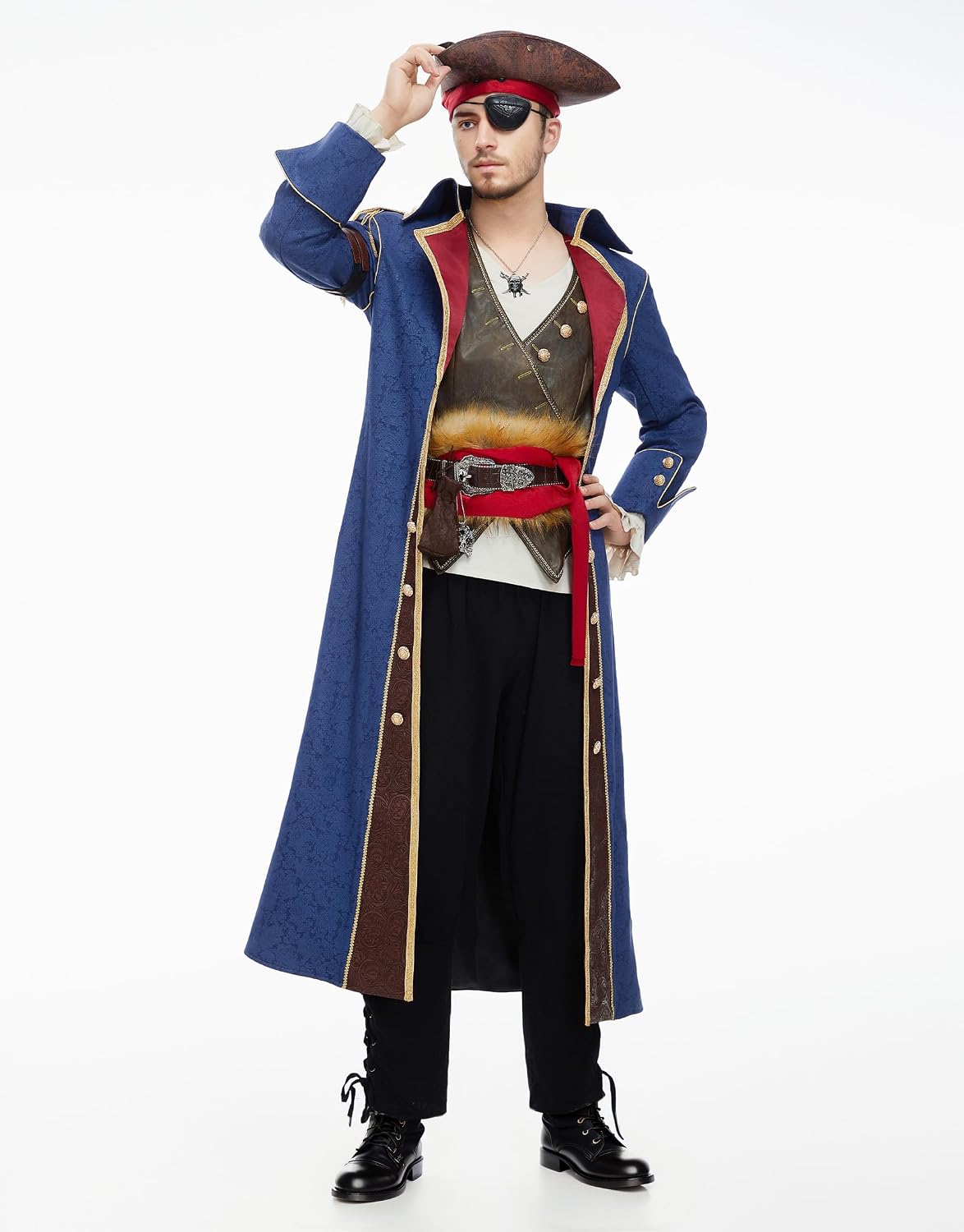 miccostumes Men's Pirate Captain Costume Deluxe Cosplay Embossed Suede Suit Coat Vest and Headscarf Belt Halloween Party