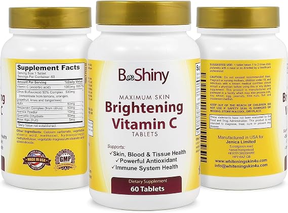 Vitamin C Complex 1000 mg Tablets for Skin Lightening Brightening Antioxidant with Rose Hips and Bioflavinoids Immune Support Supplement Healthy Aging Builds Energy and Overall Well Being
