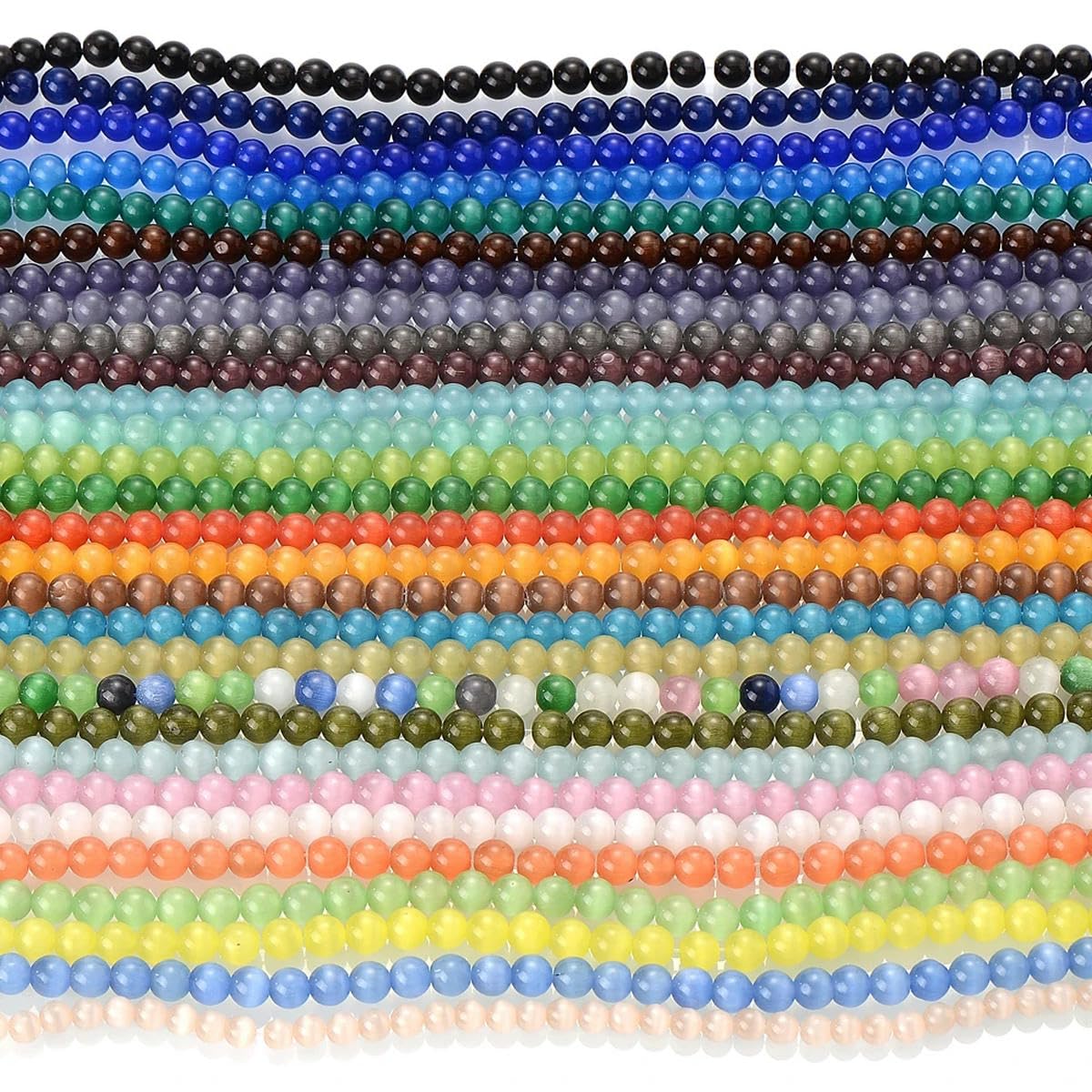 Jartc Perles Œil De Chat Bleu Pétillant 4mm - Lot Pour Bijoux DIY, Colliers, Bracelets - Pierres Naturelles