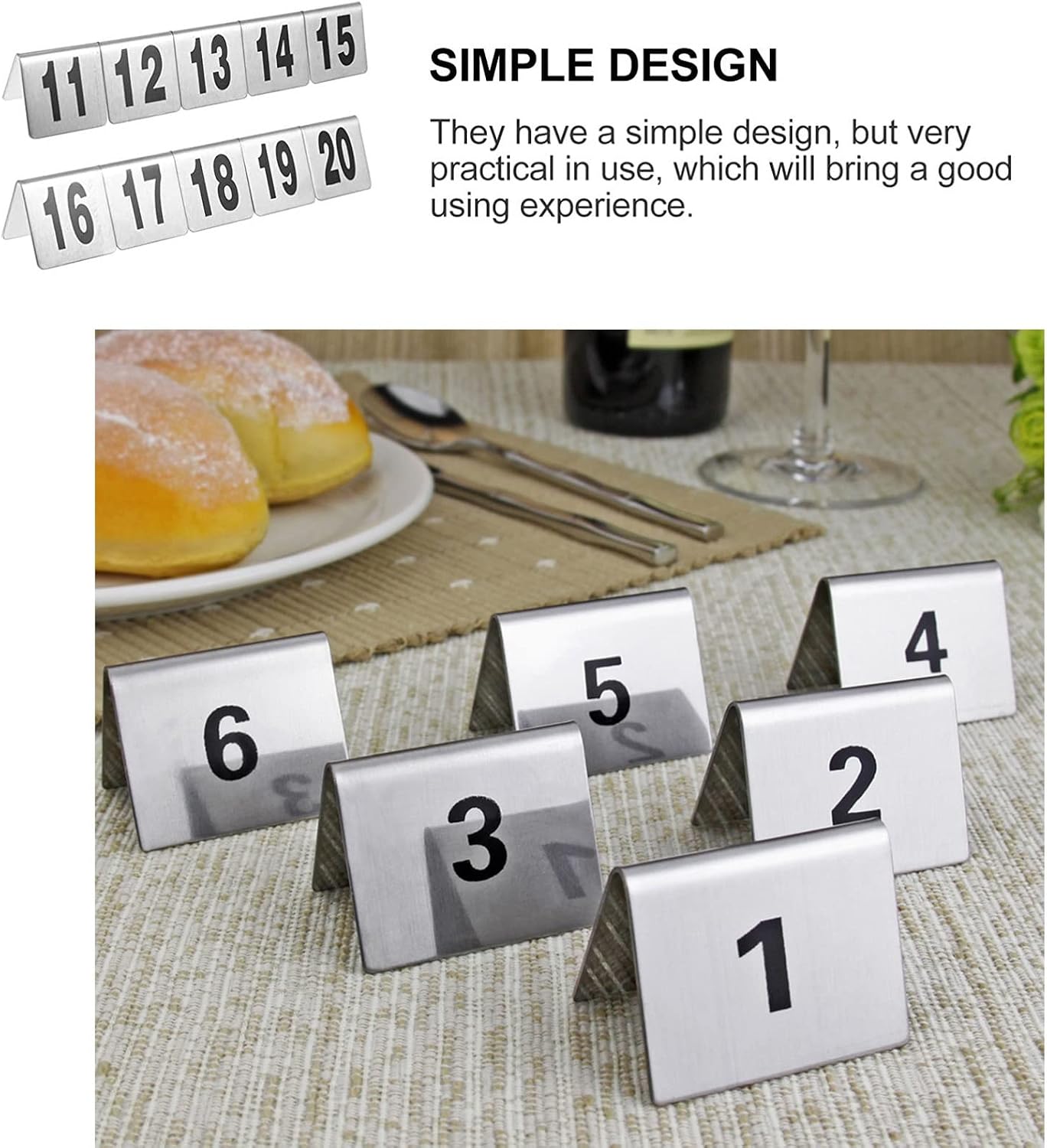 Stainless Steel Table Signs Plates Table Number 1-50 Or 1-100 - Easy to Clean - Tent Style Table Number Stands for Restaurants, Bars, Parties, Weddings Table Top Number Card (1 to 50 5x4cm(2