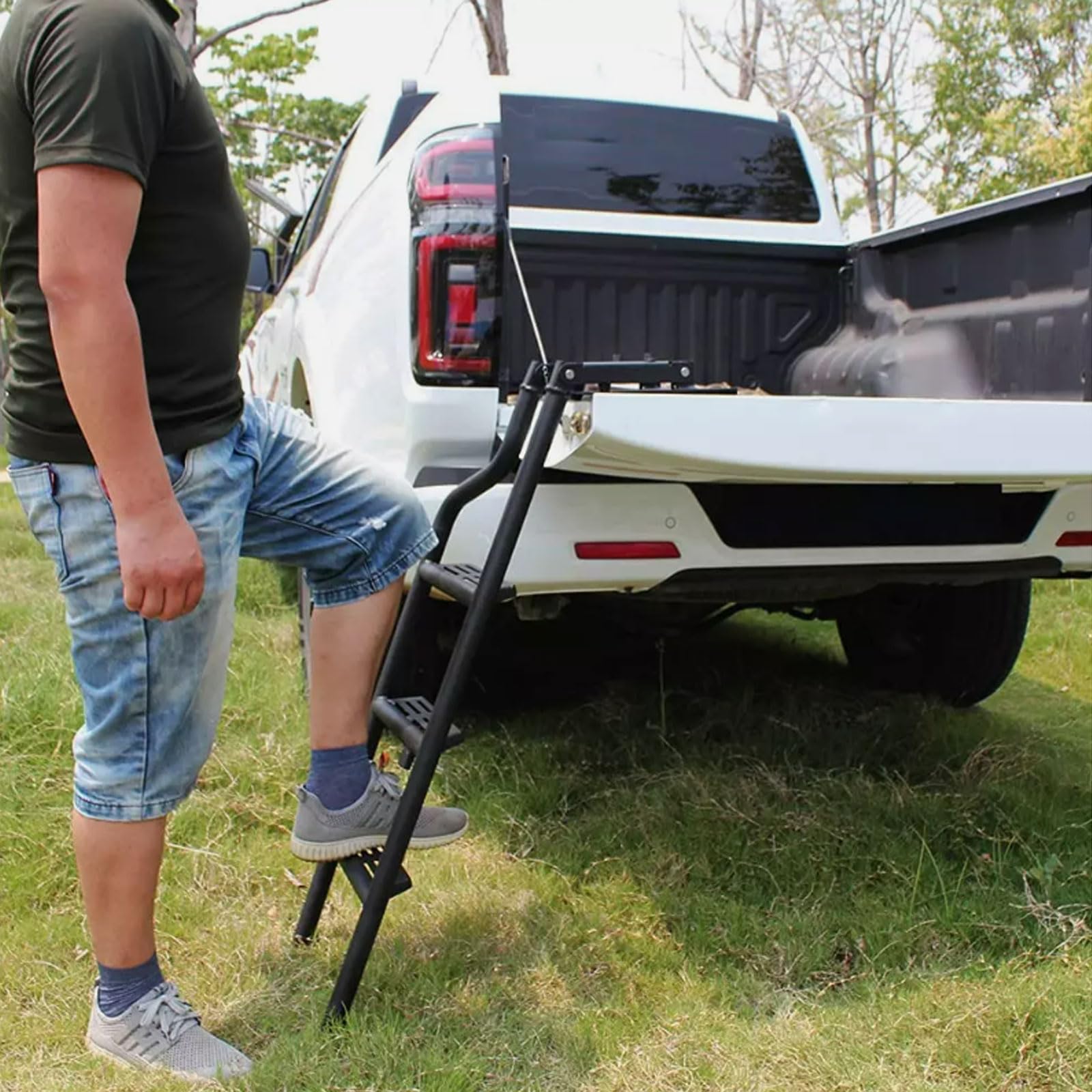 VERBANA Échelle de hayon Compatible avec Ford Ranger 2007-2023 Échelle de hayon pliante Échelle de lit de camion pour camionnette, Noir, HC1001