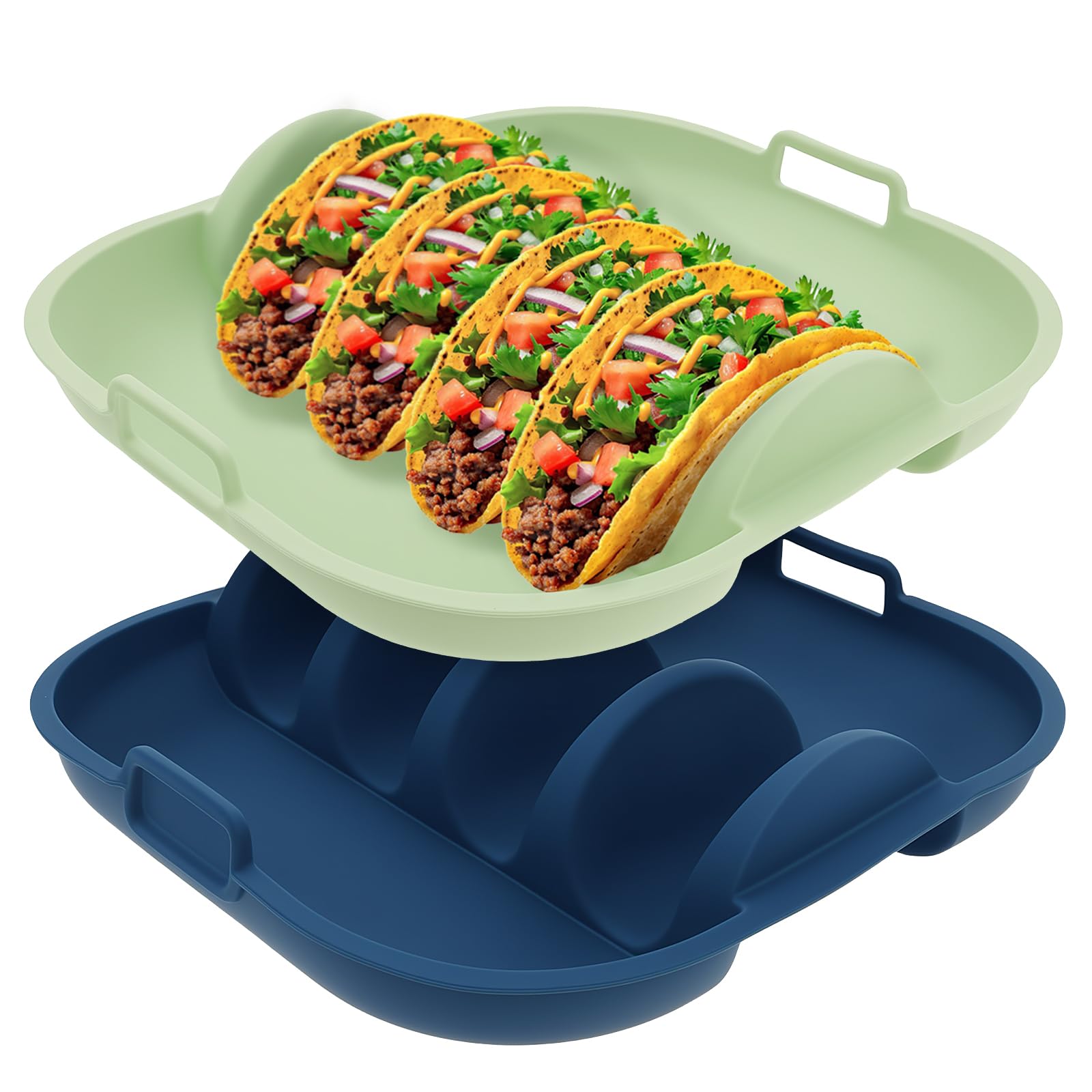2Pcs Taco Plates,Silicone Taco Holder Stands with Compartments Divided,26x26 CM Non-Slip Tacoes Tray Plates for Parties BBQs and Family Gatherings, Dishwasher & Microwave Safe