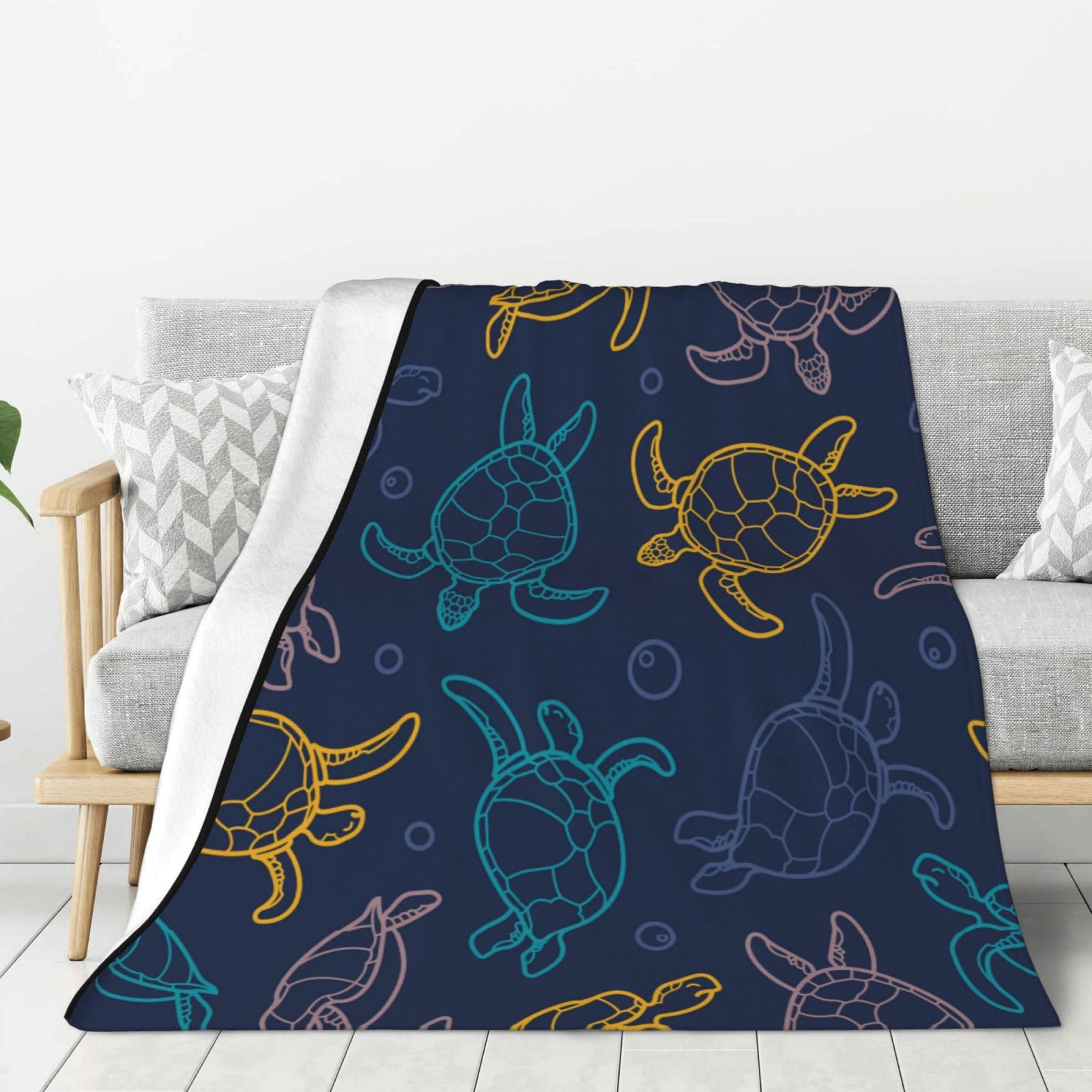 Xinvast Blue Turtle Sea Turtle Blanket Animal Throw Blanket Super Soft Flannel Fleece Throw Blanket Lightweight Plush Fuzzy Bed Blanket For Couch 50"X60"