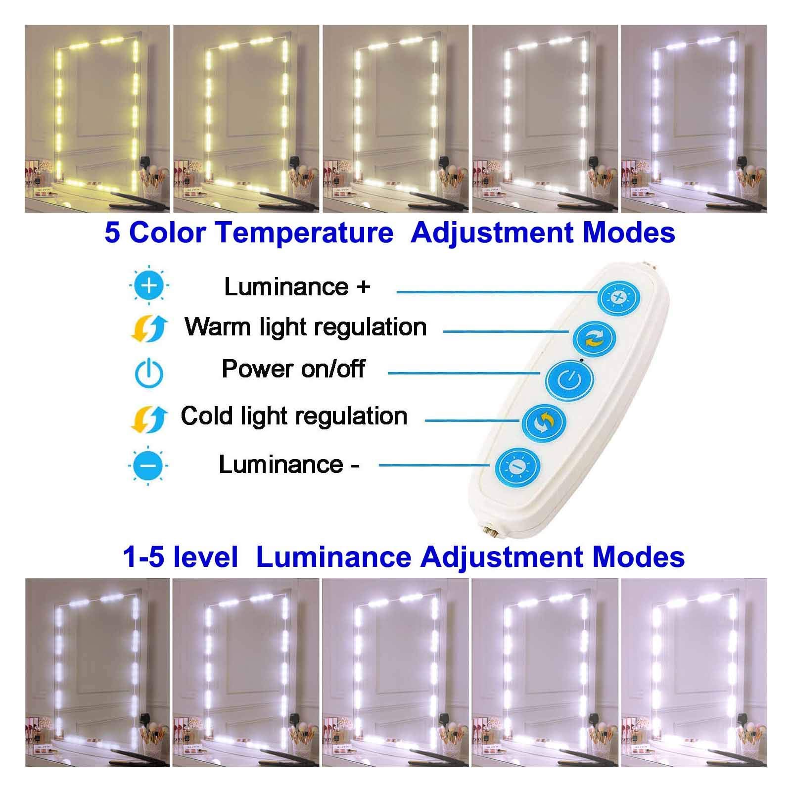 LED Vanity Mirror Front Light DIY Hollywood Style Maquillage Lumières Cool Blanc Lumière Couleur Dimmable Light Belt USB Mirror Light Belt pour Maquillage Vanity Table & Salle De Bains Miroir