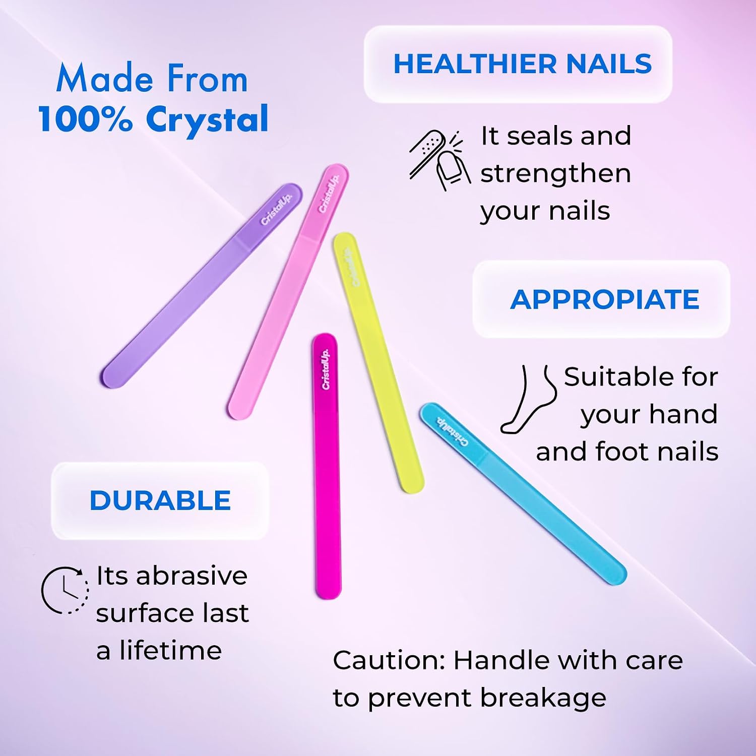 Cristal UP Glass Nail File for Home, Professional Manicure & Pedicure Care
