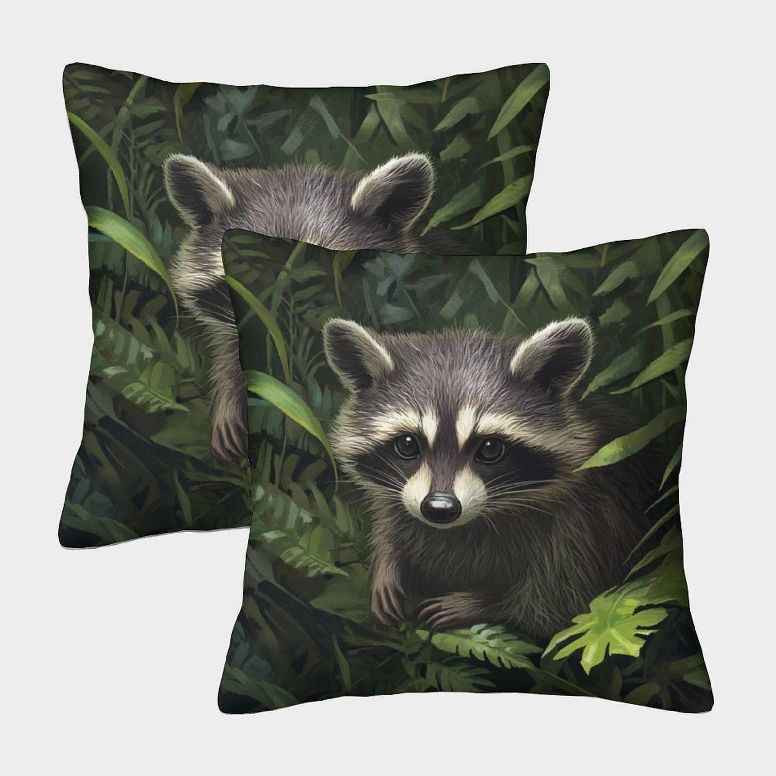 kaiyun 2 Pack Jungle Raccoon,Wildlife 3D Image Printed Single-sided Cushion Cover 45x45cm