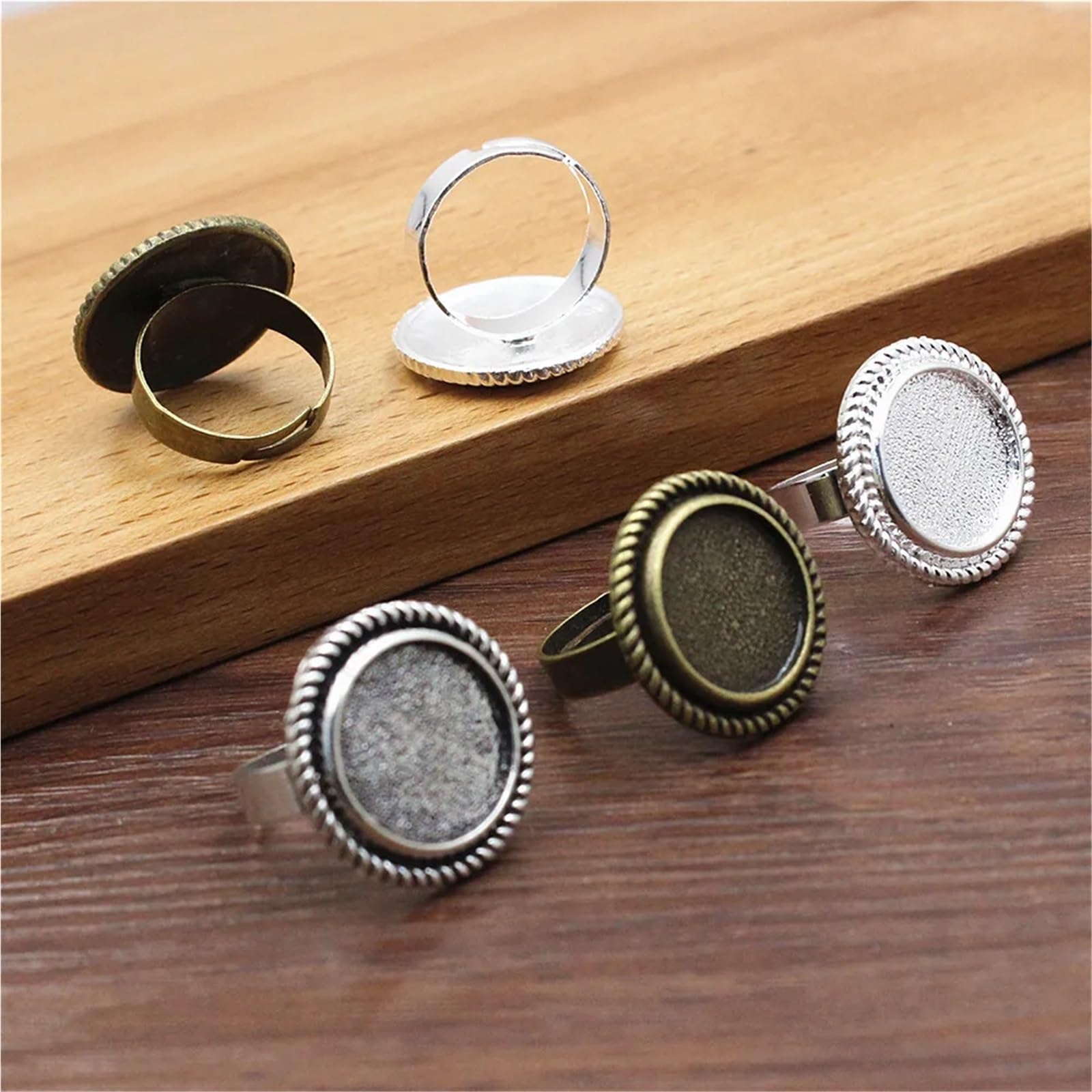 Fabrication de bagues Ajustables, Cabochons à Anneau Rond Multicolores de 16mm, 40 pièces, réglage Vierge, Plateau Lunette, Base réglable(Mixed)