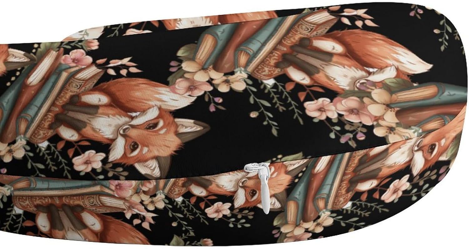 Fox with Books Floral Travel Pillow U Shape Neck Pillow Washable Pillowcase for Sleeping Chair
