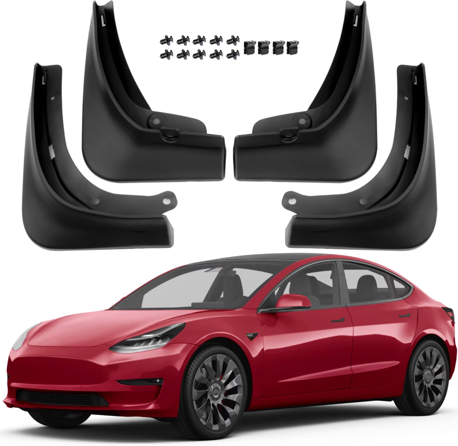 x xotic tech Mud Flaps Splash for Tesla Model 3 2016-2023, No Drilling Required, w/Hardware Front/Rear Splash Mud Guard Fender Flare Dirt Slush Trap Protector - Matte Black