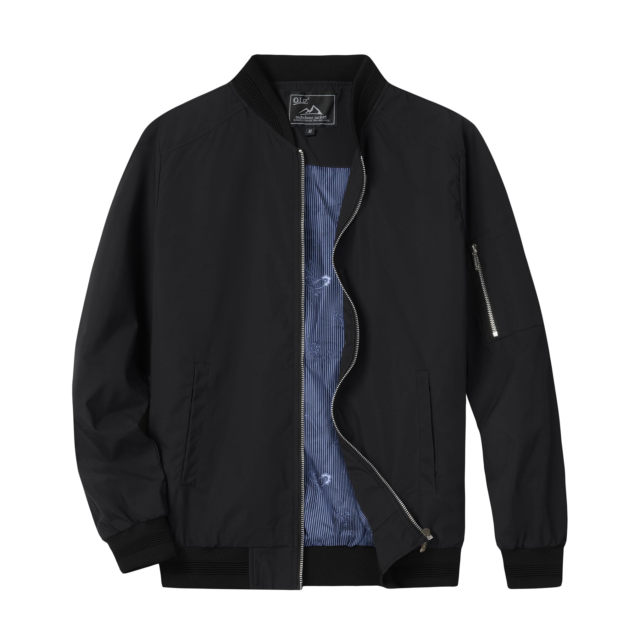 QLZ Men's Bomber Jackets Varsity Flight Jacket For Men Casual Lightweight Windbreaker Windproof Track Puffer Coat