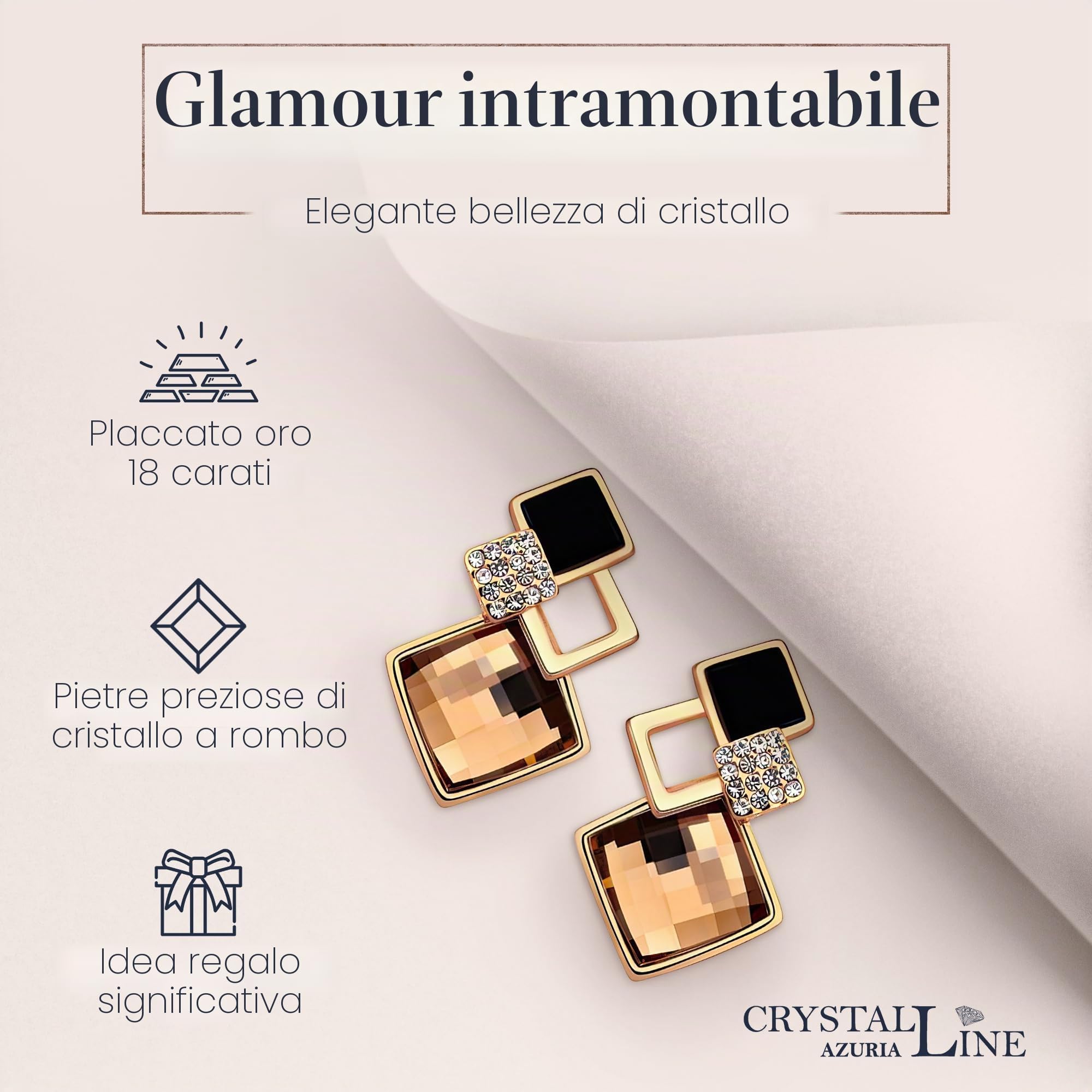 Crystalline Azuria Donna 18ct Placcato Oro Cristalli Topazio simulato Marrone Rombo Retro Orecchini