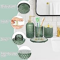 Vista 5 de Juego de Accesorios de Baño, 4 Piezas de Vidrio Verde Salvia, Juego Completo de Accesorios de Baño con Dispensador de Jabón y Loción, Portacepillos