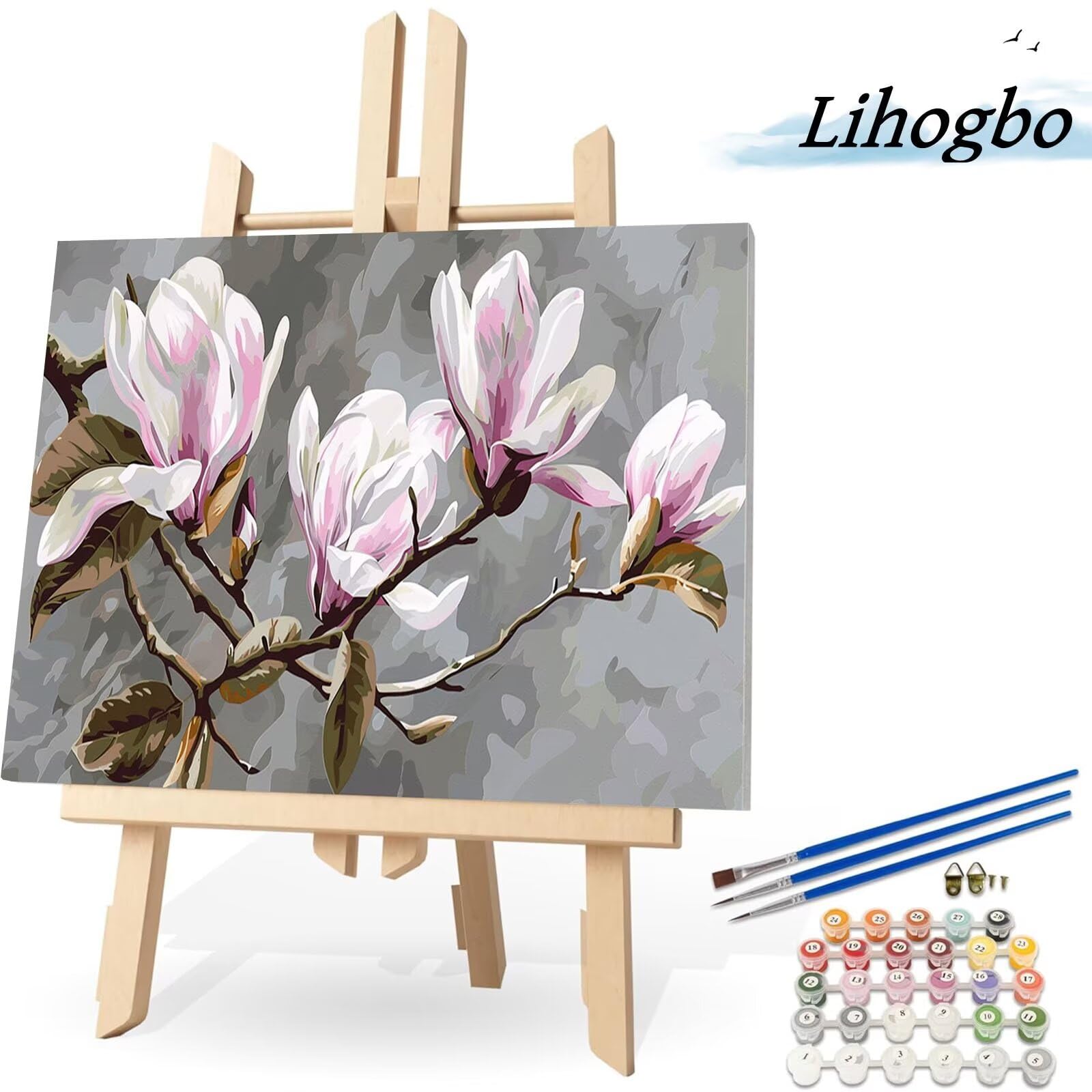 Dipingere con i Numeri Adulti, Kit di Pittura acrilica Fai-da-Te per Principianti, Fiore di magnolia Painting by Numbers Kit Completo, Decor Casa Dipingere con i Numeri, Senza Cornice, 50x60cm S-528