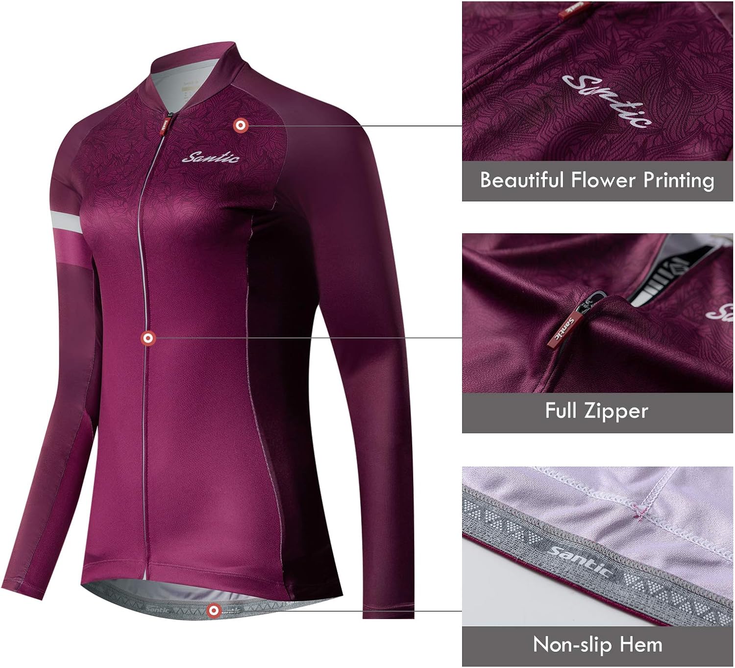 Santic Cycling Jersey Women's Long Sleeve Tops Bike Shirts Bicycle Jacket with Pockets - Image 4
