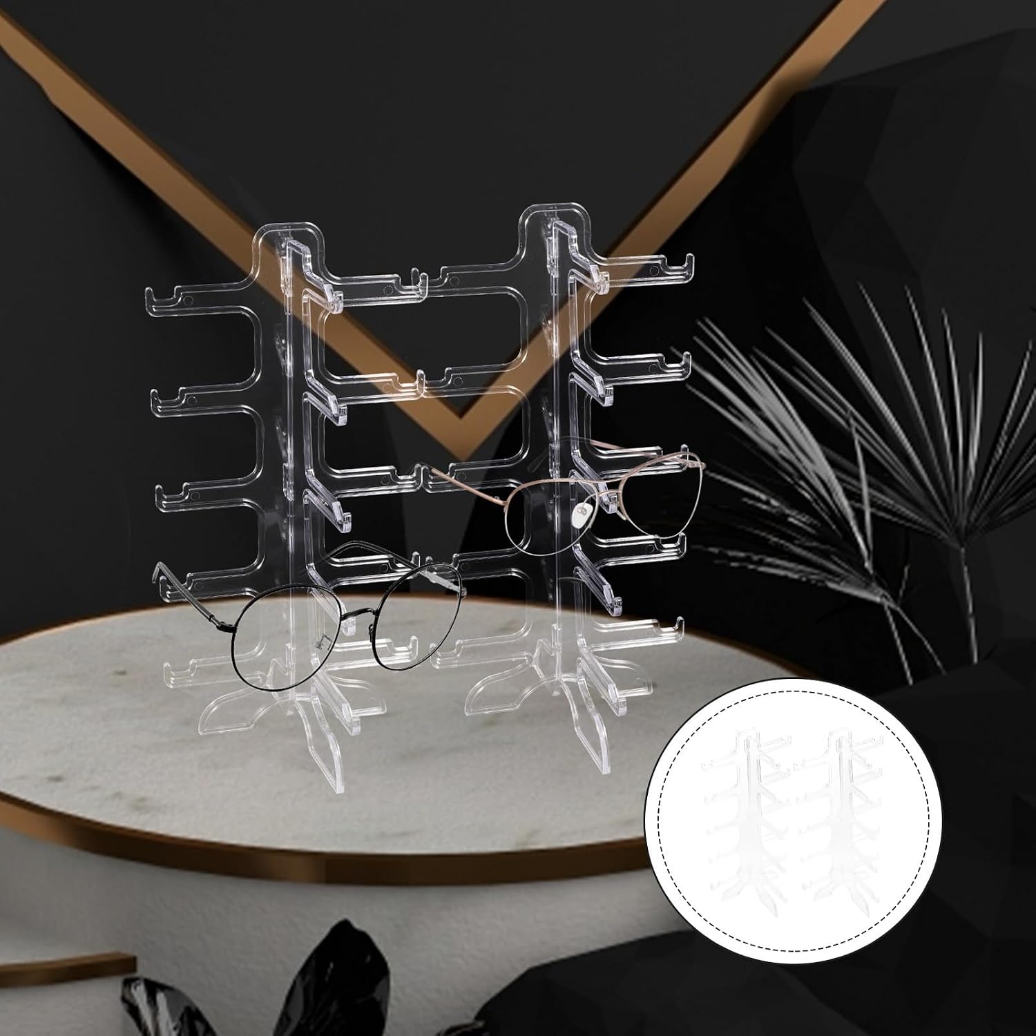 2pcs Ps Multi Tier Glasses Holder Rack for Sunglasses and Eyeglasses | Detachable Design, Tabletop Use, Five Pair Capacity, Retail Display
