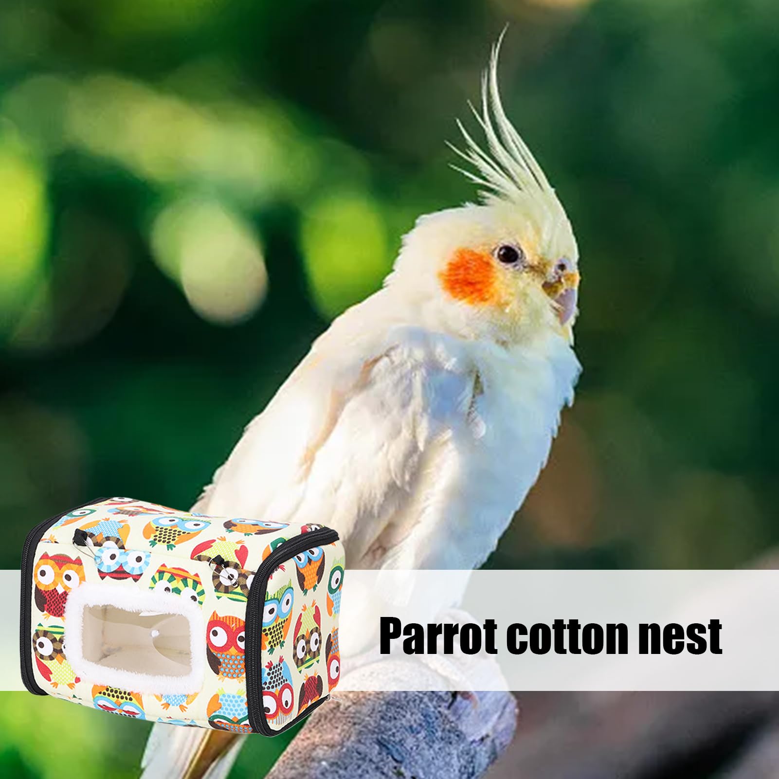 Nido de loro, pájaro para jaula, diseño de dibujos animados, casa de pájaros cálida de invierno, algodón para periquito, cacatúa, conure, agapornis (S)