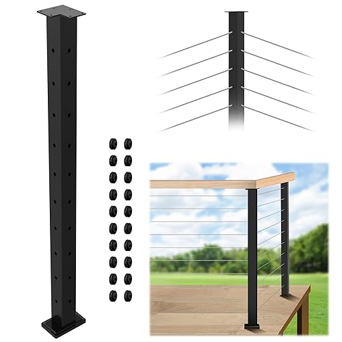 Gyykzz Poste esquinero para barandilla de cable de 36 pulgadas (poste de 35 x 2 x 2 pulgadas), poste de esquina de montaje superior fijo perforado