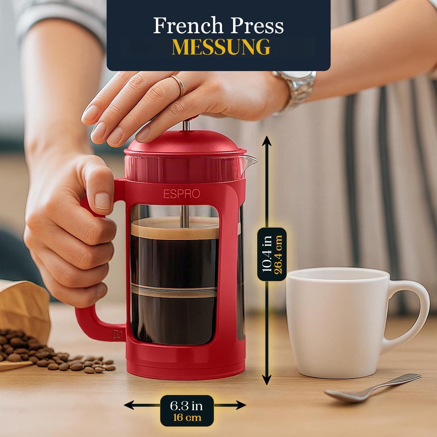 ESPRO P3 Light French Press, Doppel-Mikrofilter, Glas, 930 ml, Rot