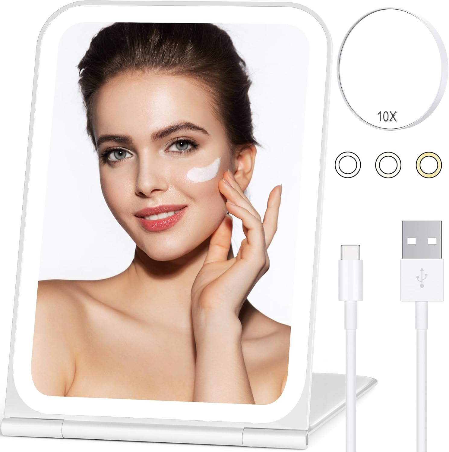 KerMiCi Rechargeable Travel Makeup Mirror with 10X