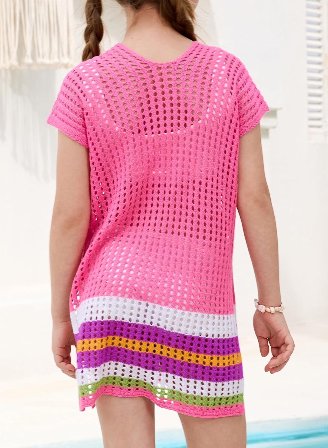blibean Girls Swimsuit Swim Cover Up Colorblock Knit Size 6-15 Years image 3