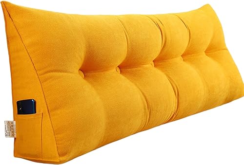 Miniatura 8 de Almohada triangular para cabecero individual, almohada de cama de cuña, almohada de lectura, respaldo de posicionamiento de apoyo, cojín amarillo