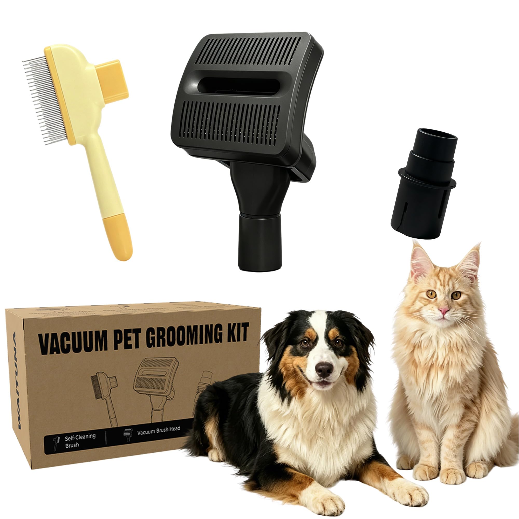 Brosse d'aspirateur de toilettage pour animaux de compagnie | Peigne lissant autonettoyant avec adaptateur compact de 78 mm pour l'entretien du pelage en deux étapes