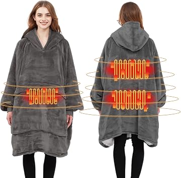 Wearable Heat Blanket Hoodie, USB Heat Blanket Electric, Giant Pockets and Sleeves, 3 Heating Settings, 3 Hours Automatic Off